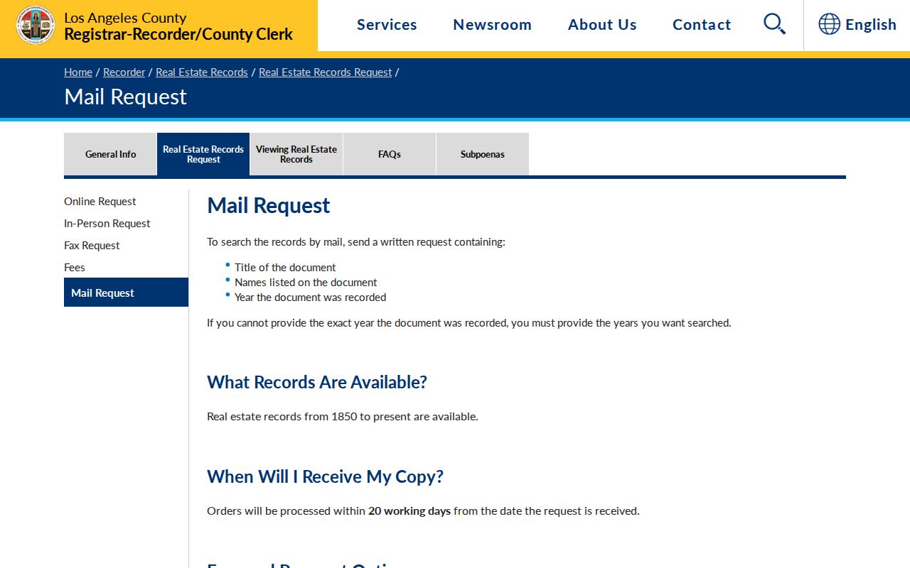 Lakewood previous residents recorder mail request
