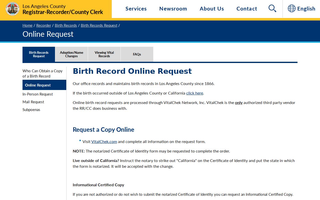 Lakewood resident lookup California birth records request